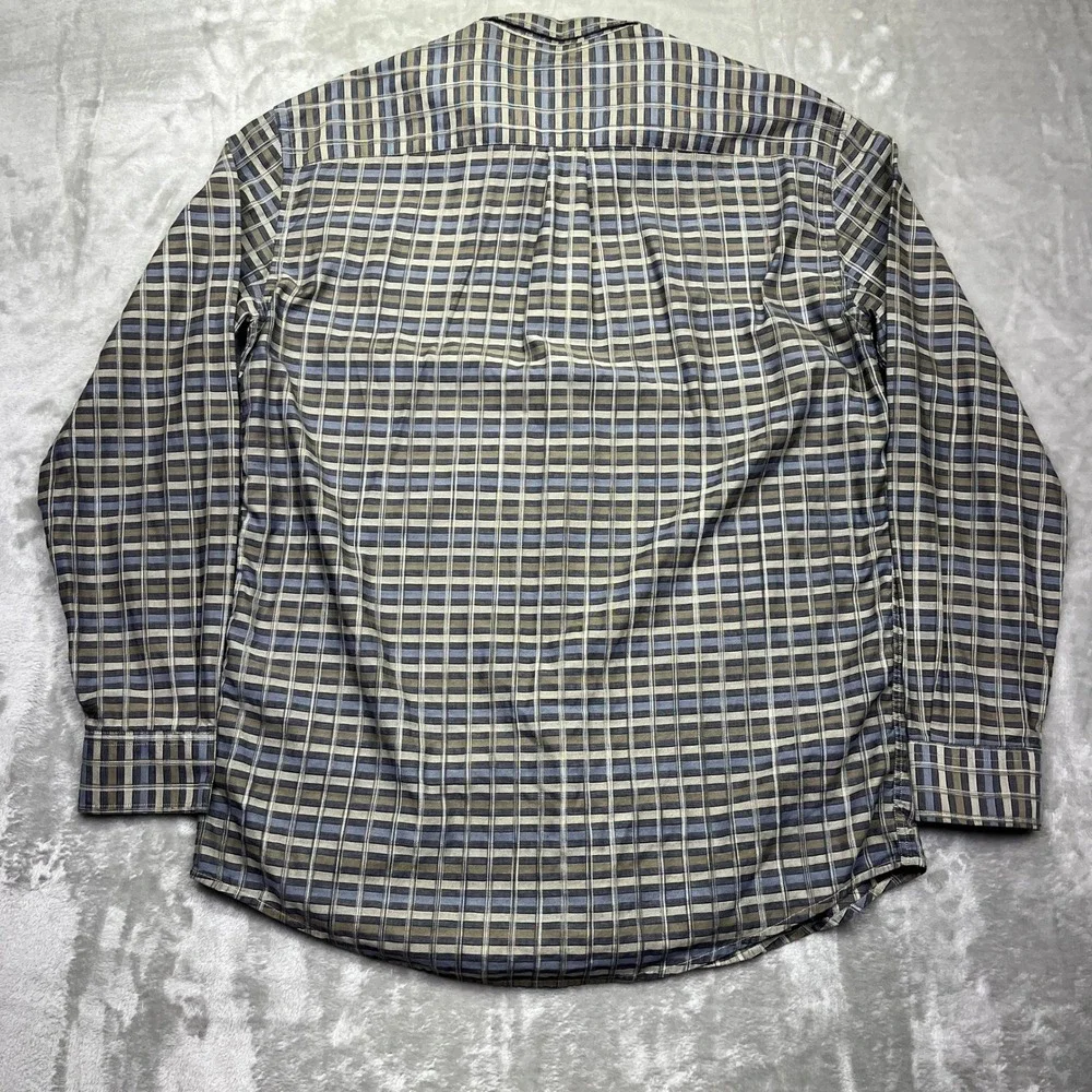Lot of 2 Zanella Button-Up Shirt Plaid Striped‎ Long Sleeve Made in Italy L Boho